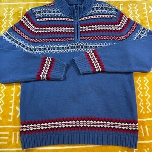 Lands' End Nordic Patterned 3/4 Zip Sz 14. 100% Cotton Sweater. Perfect Cond!